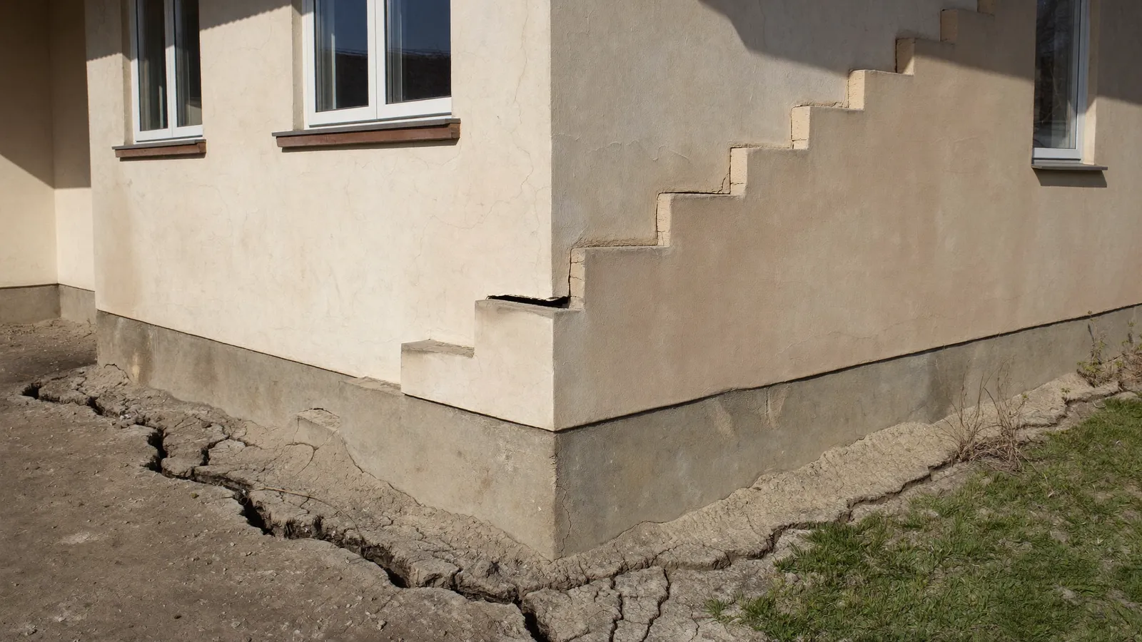 Fissure sur la façade d'une maison liée au retrait-gonflement des argiles à Charleville-Mézières