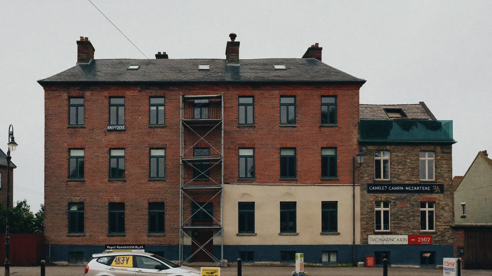 Façades de la place Ducale à Charleville-Mézières sous un ciel gris